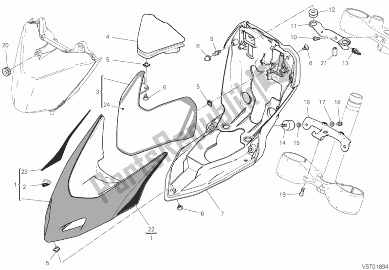 Alle onderdelen voor de Motorkap van de Ducati Hypermotard 950 SP USA 2020